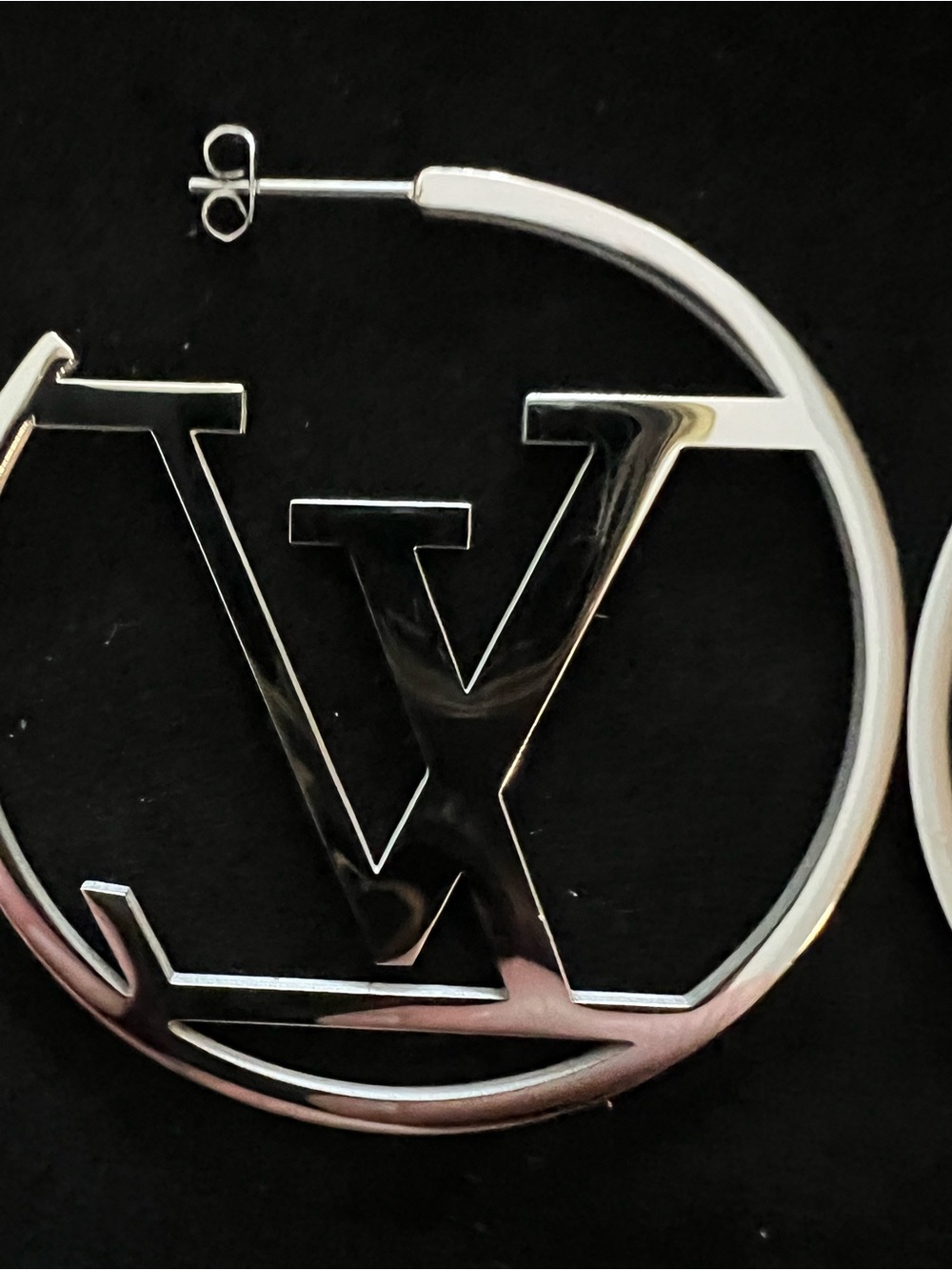 Gold-Tone LV Logo Hoop Earrings - Designer Inspired - Picture 9 of 11